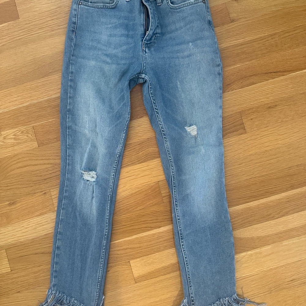 Free People Distressed Light Blue Cropped Jeans